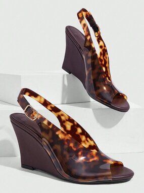 Brown Elegant Women's Leopard Print Wedges Slide Sandals